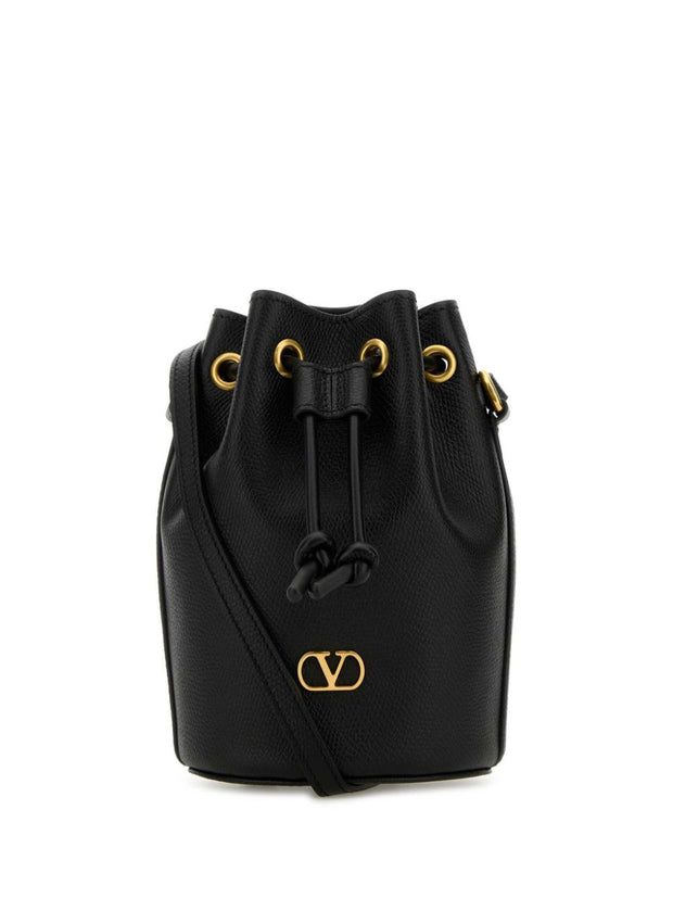 Valentino Garavani VLogo Signature Mini Leather Bucket Bag - Black
