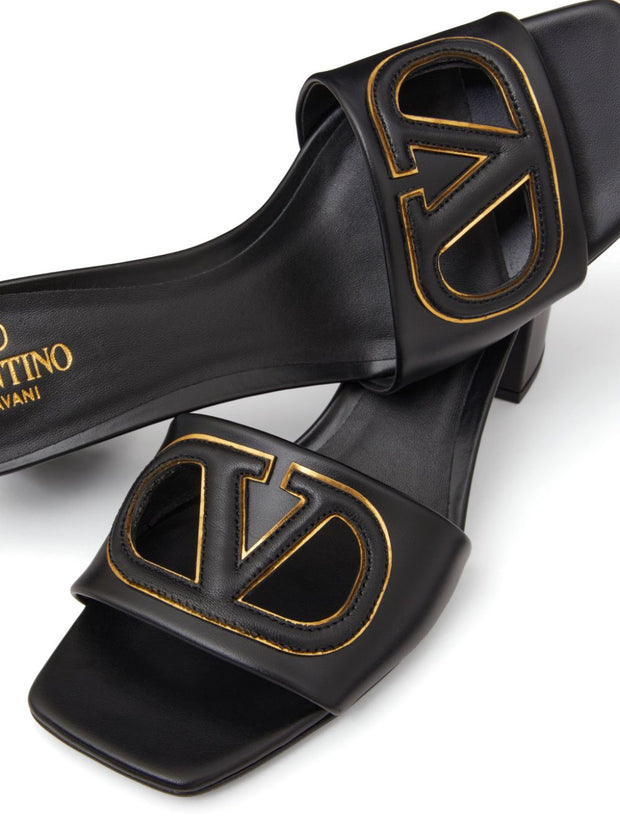 Valentino Garavani VLogo Cut-Out Leather Mules - Black
