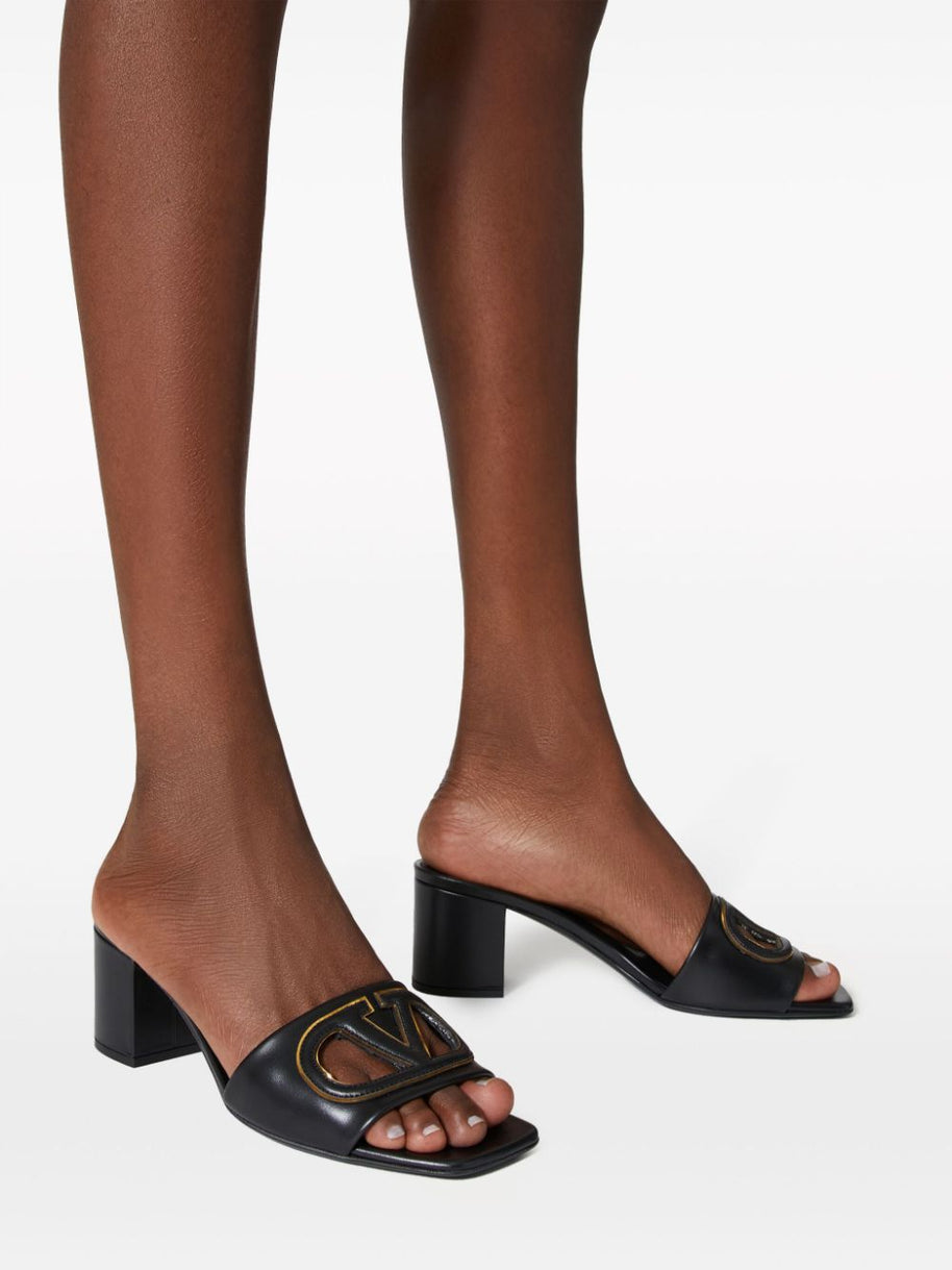 Valentino Garavani VLogo Cut-Out Leather Mules - Black
