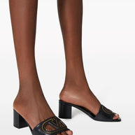 Valentino Garavani VLogo Cut-Out Leather Mules - Black