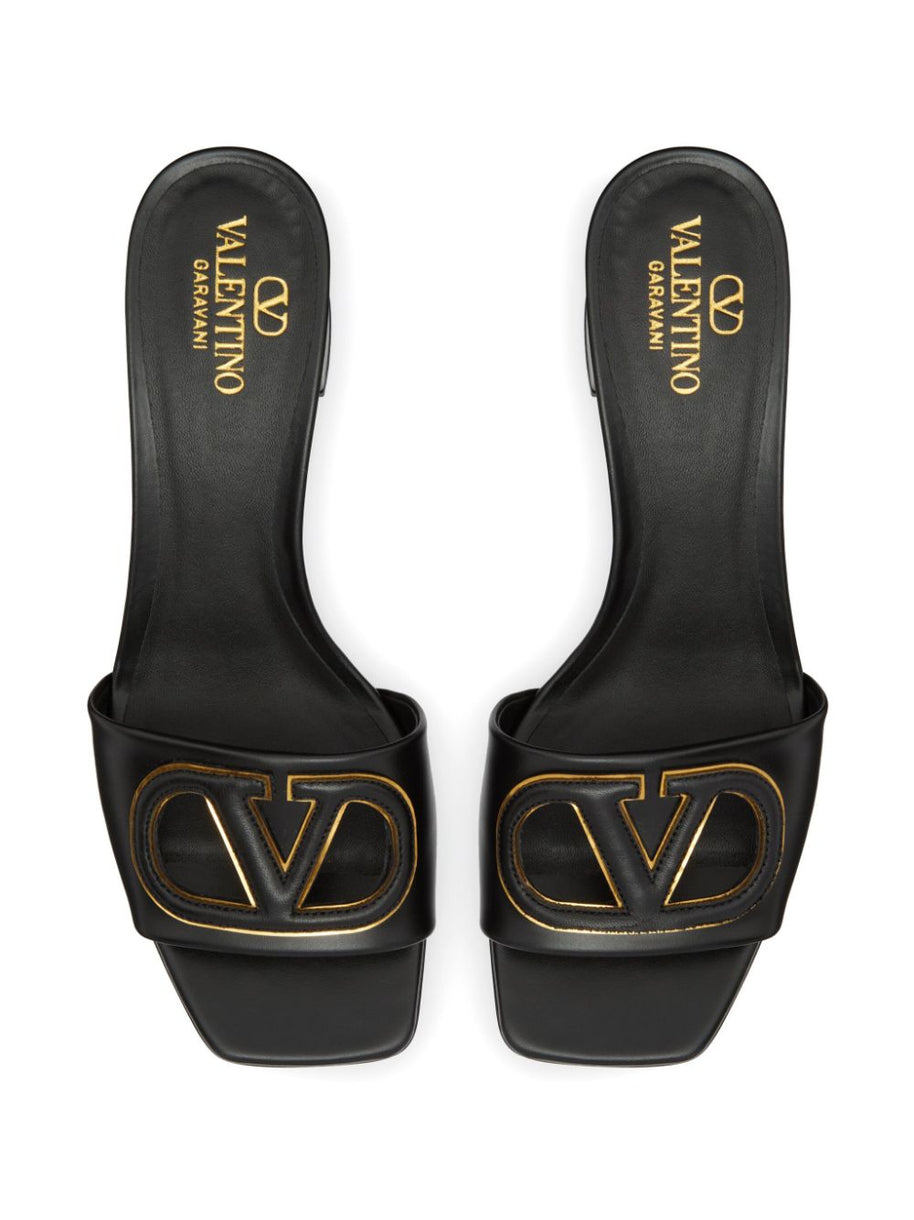 Valentino Garavani VLogo Cut-Out Leather Mules - Black