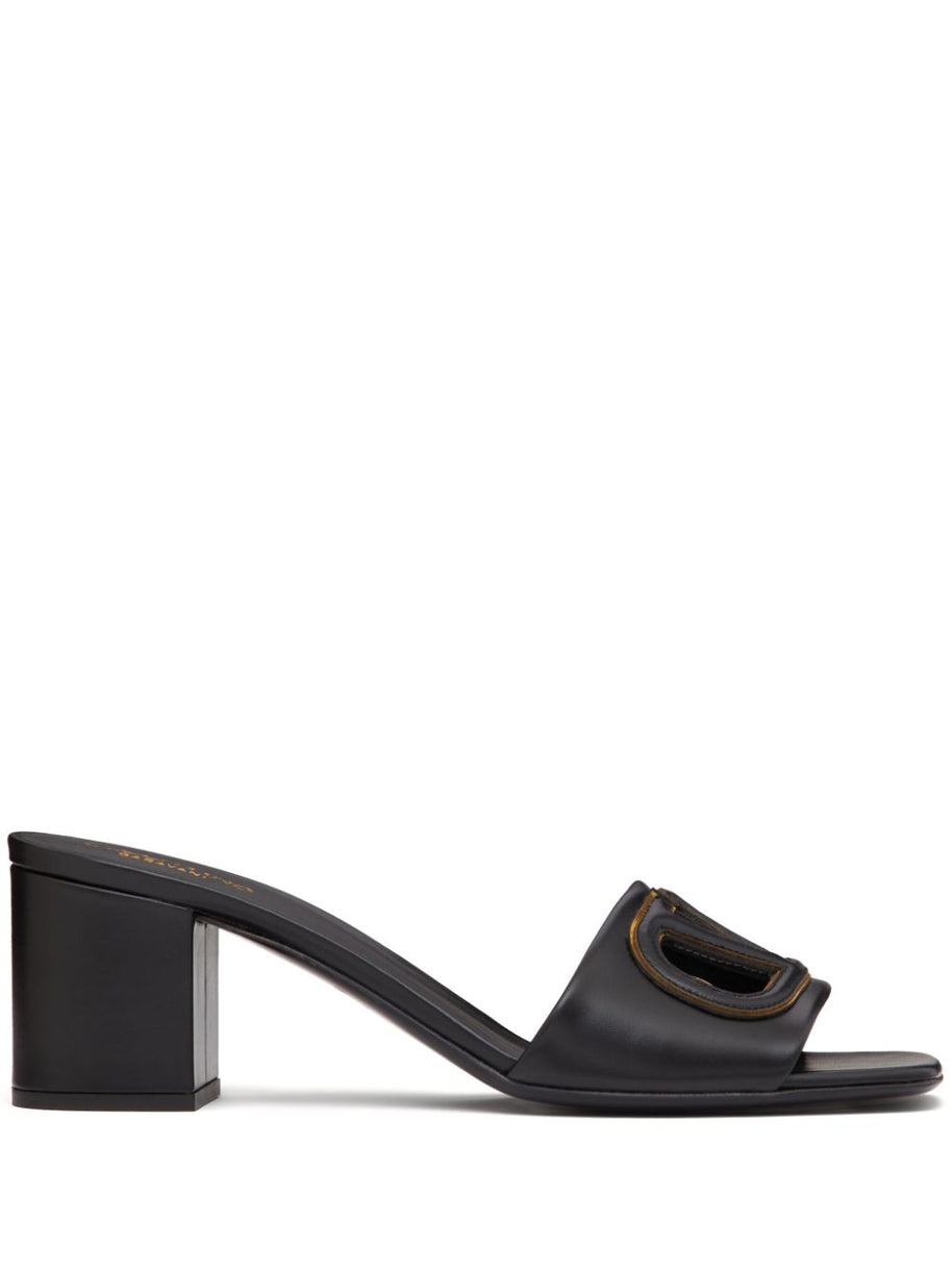 Valentino Garavani VLogo Cut-Out Leather Mules - Black