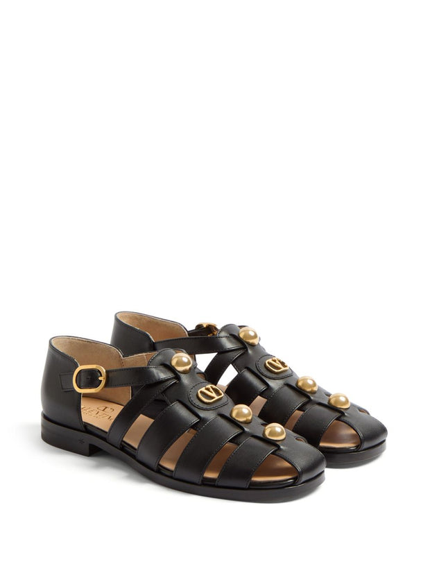 Valentino Garavani VLogo Signature Leather Sandals - Black