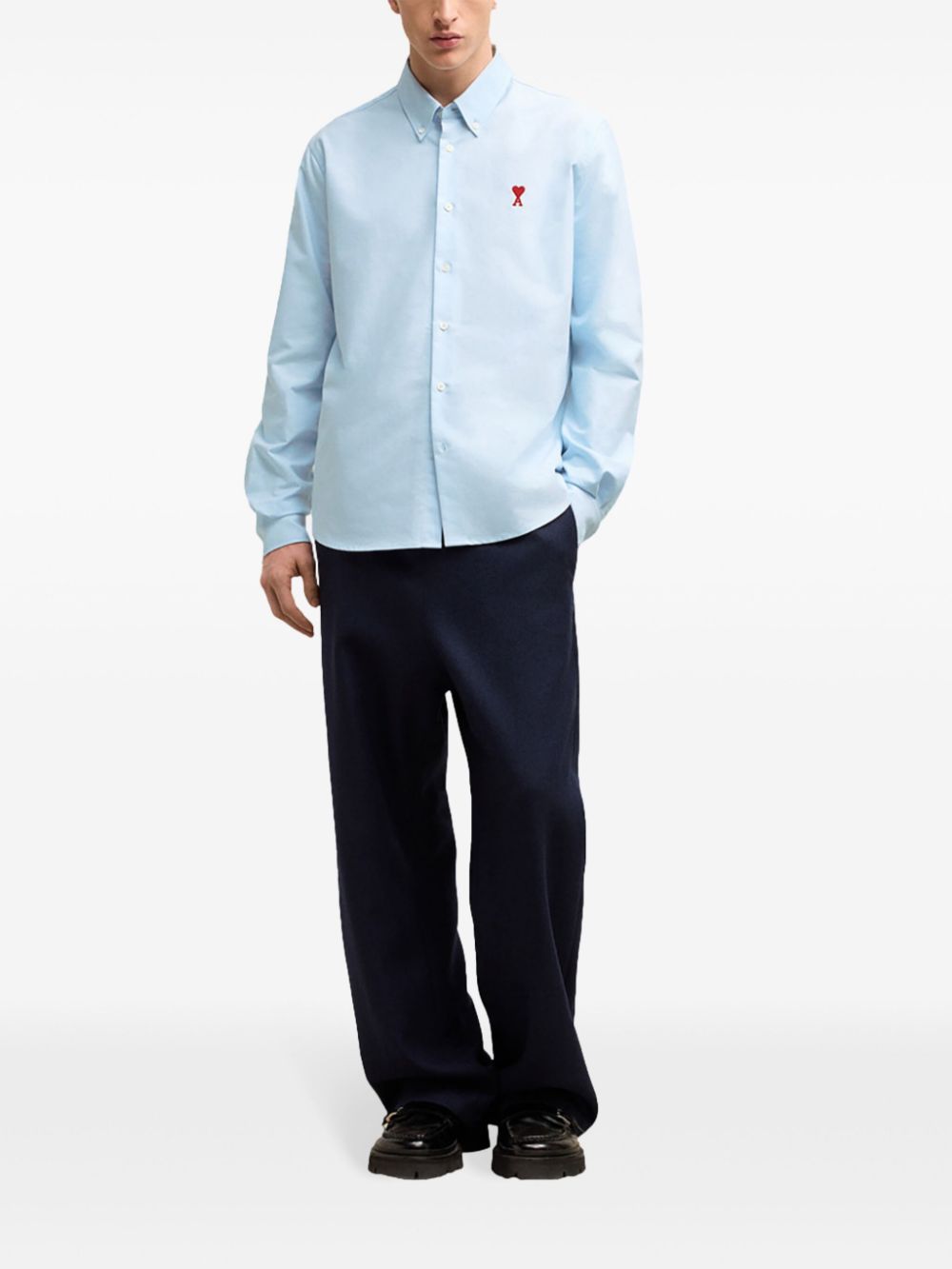 Ami Paris Cotton Button Down Shirt Clear Blue