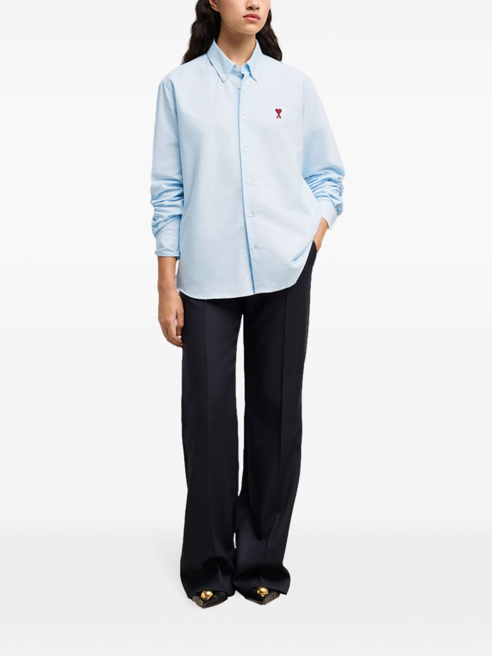 Ami Paris Cotton Button Down Shirt Clear Blue