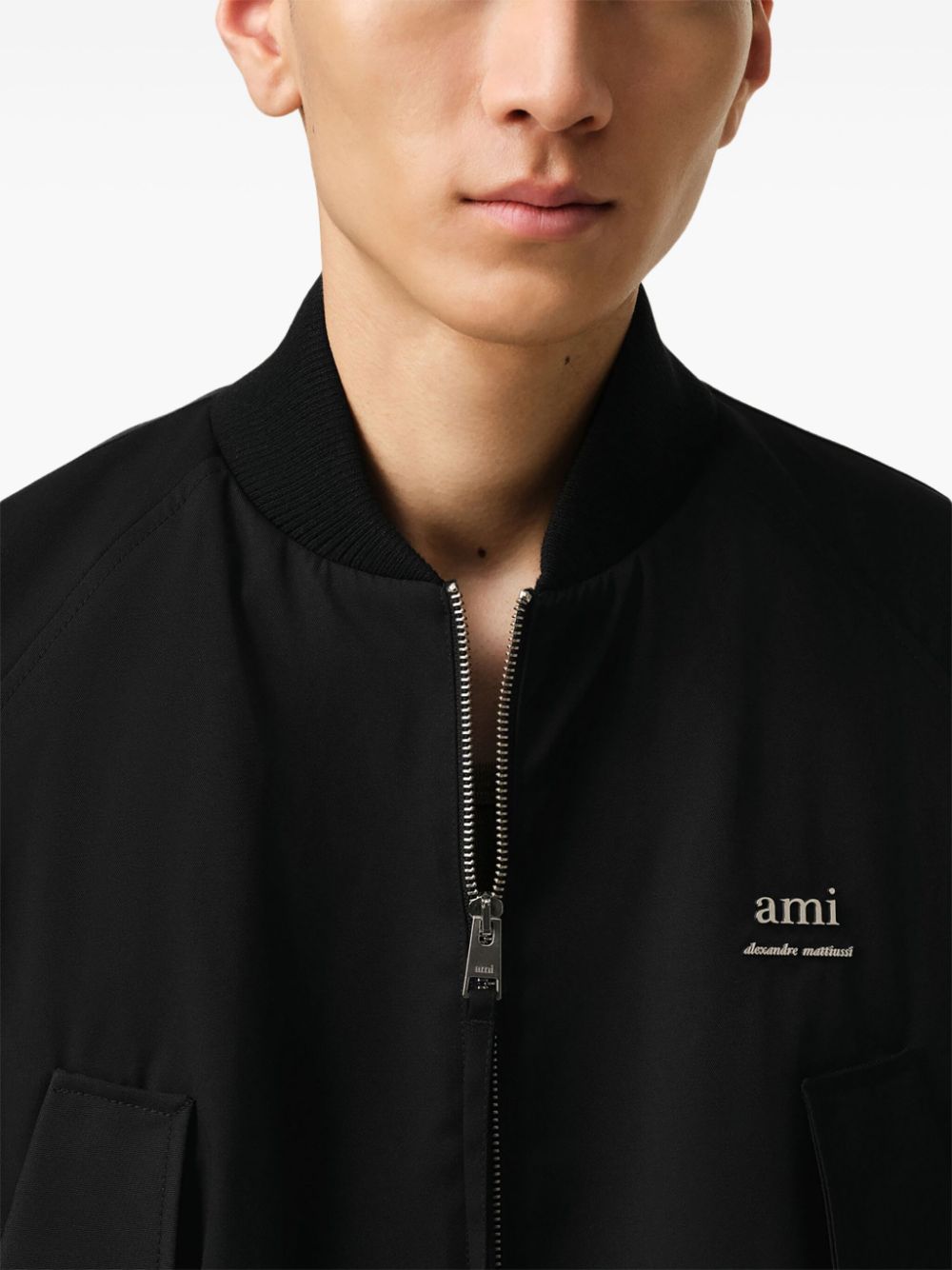 Ami Paris Bomber Jacket In Technical Twill Black