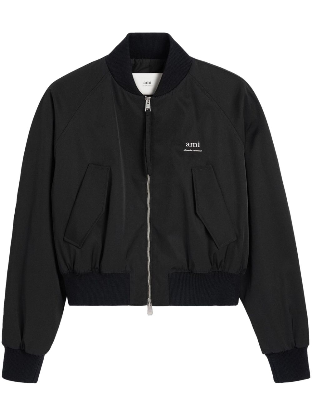 Ami Paris Bomber Jacket In Technical Twill Black