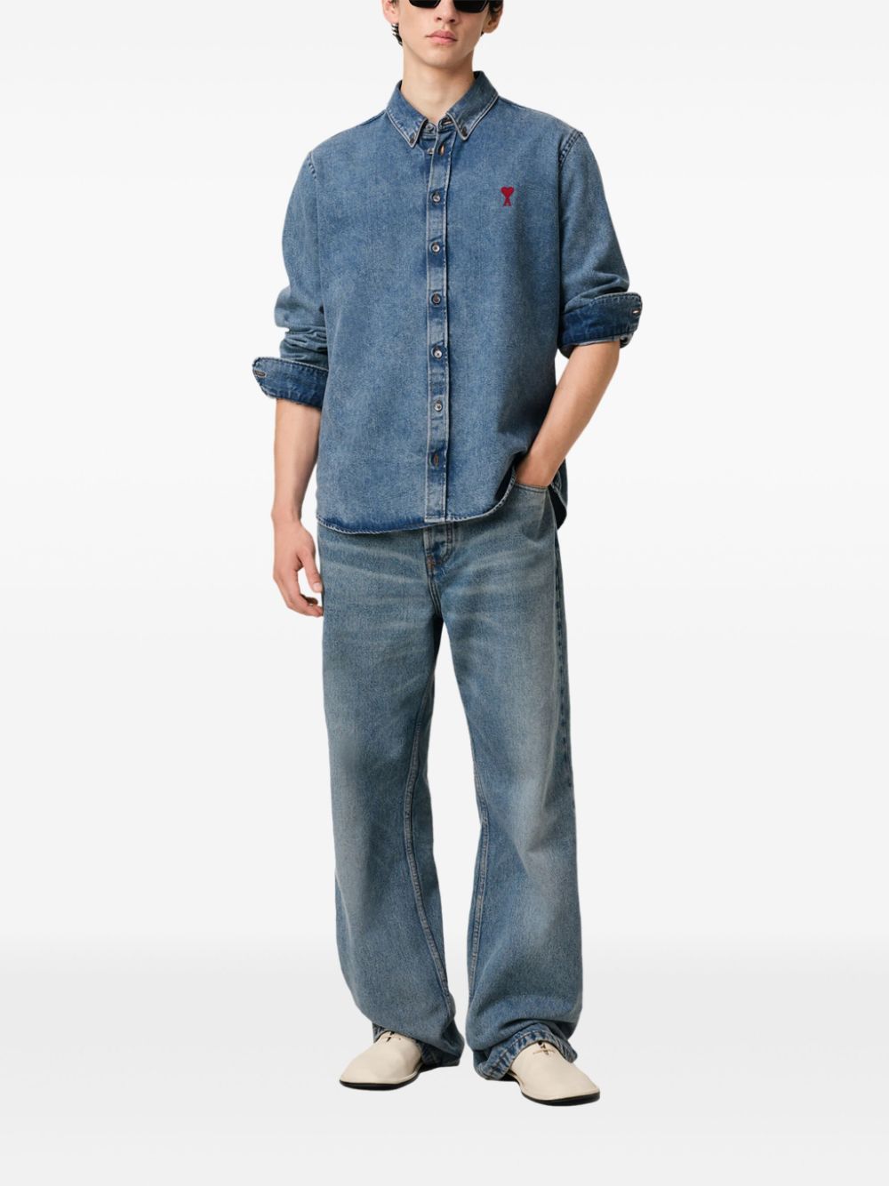 Ami Paris Denim Shirt Clear Blue