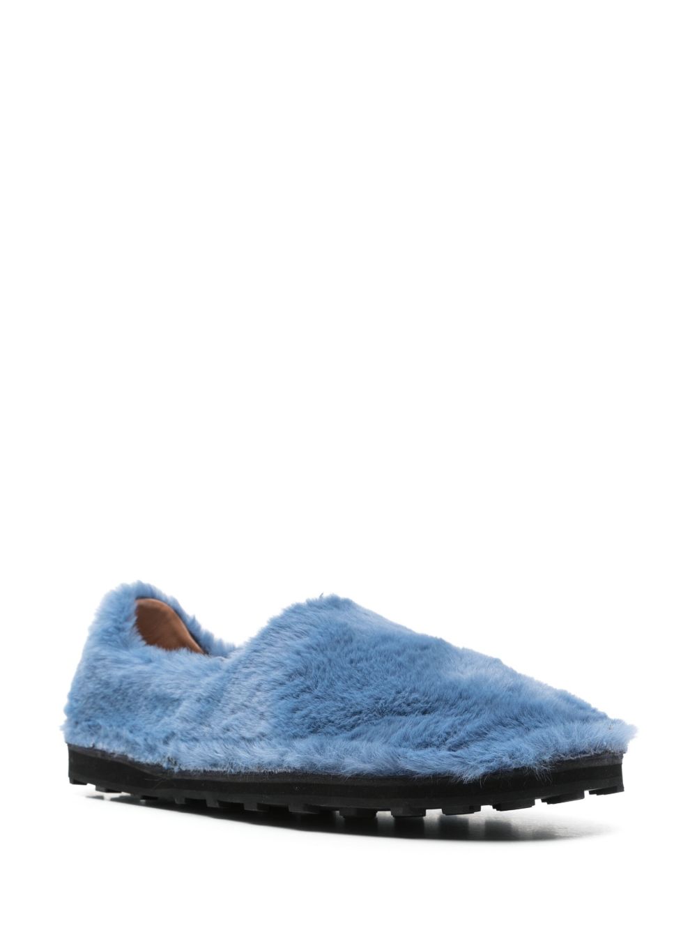 Marni Blue Slip On Loafers In Faux Fur