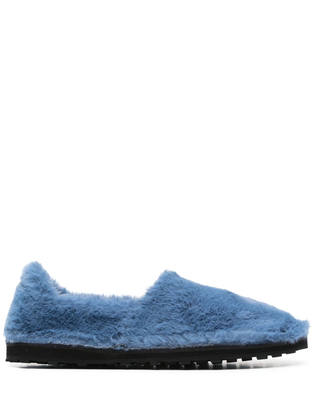 Marni Blue Slip On Loafers In Faux Fur