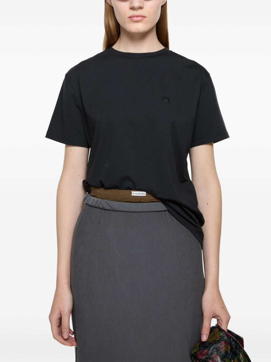 Acne Cotton Face Logo T-shirt In Black