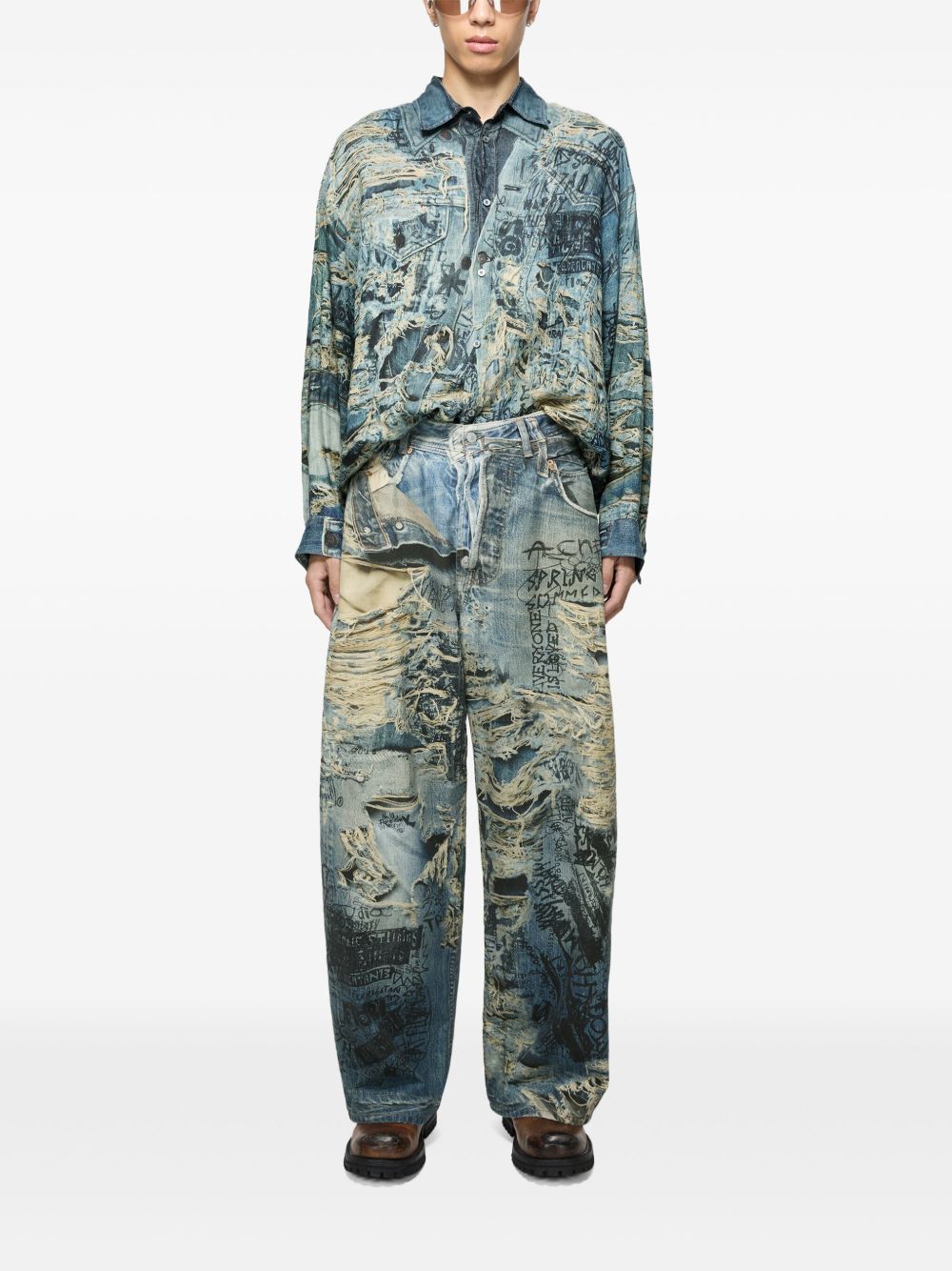 Acne Studios Printed Denim Shirt Blue