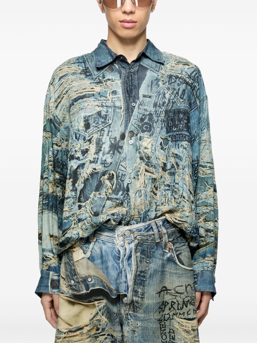 Acne Studios Printed Denim Shirt Blue