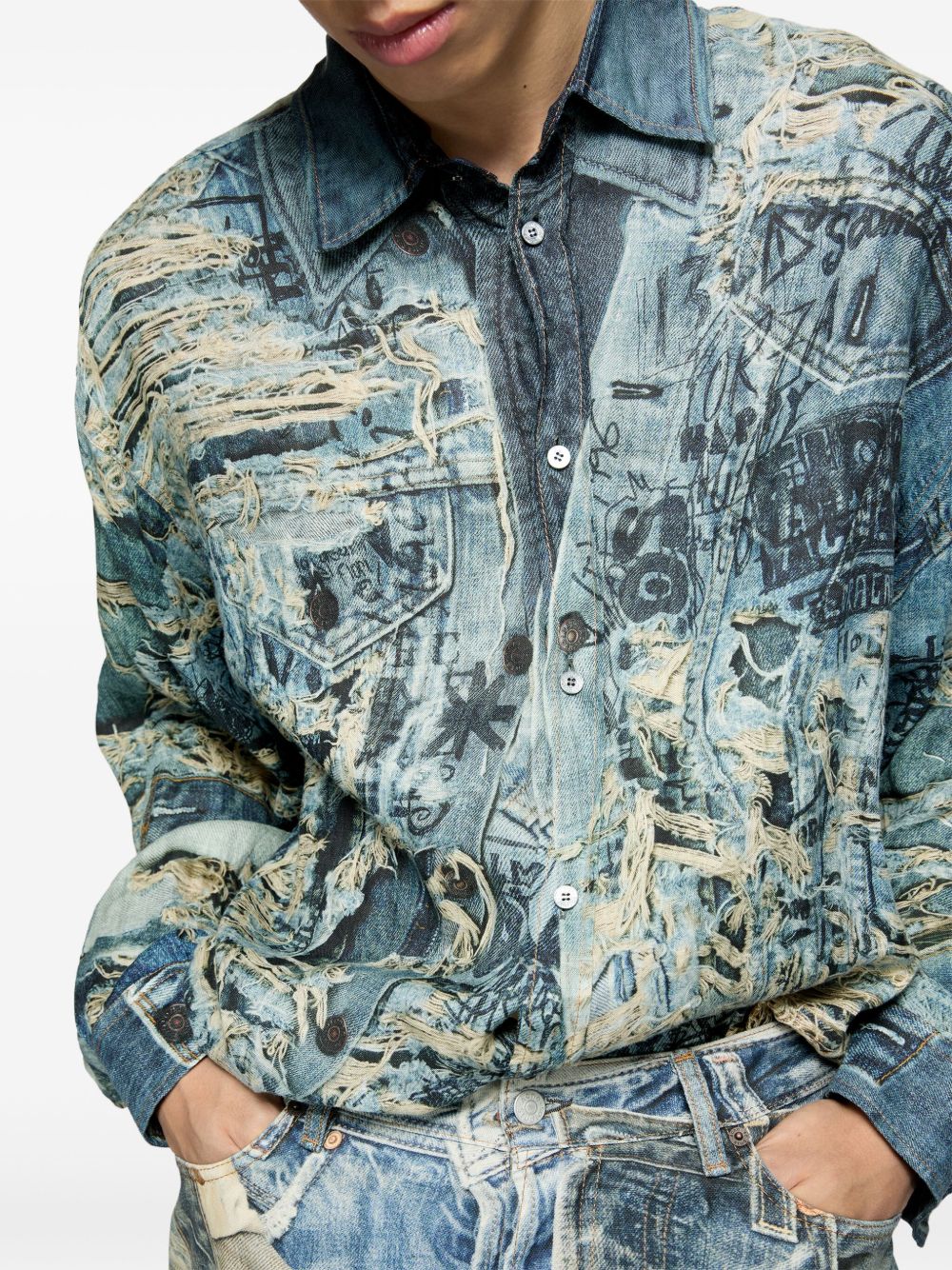 Acne Studios Printed Denim Shirt Blue