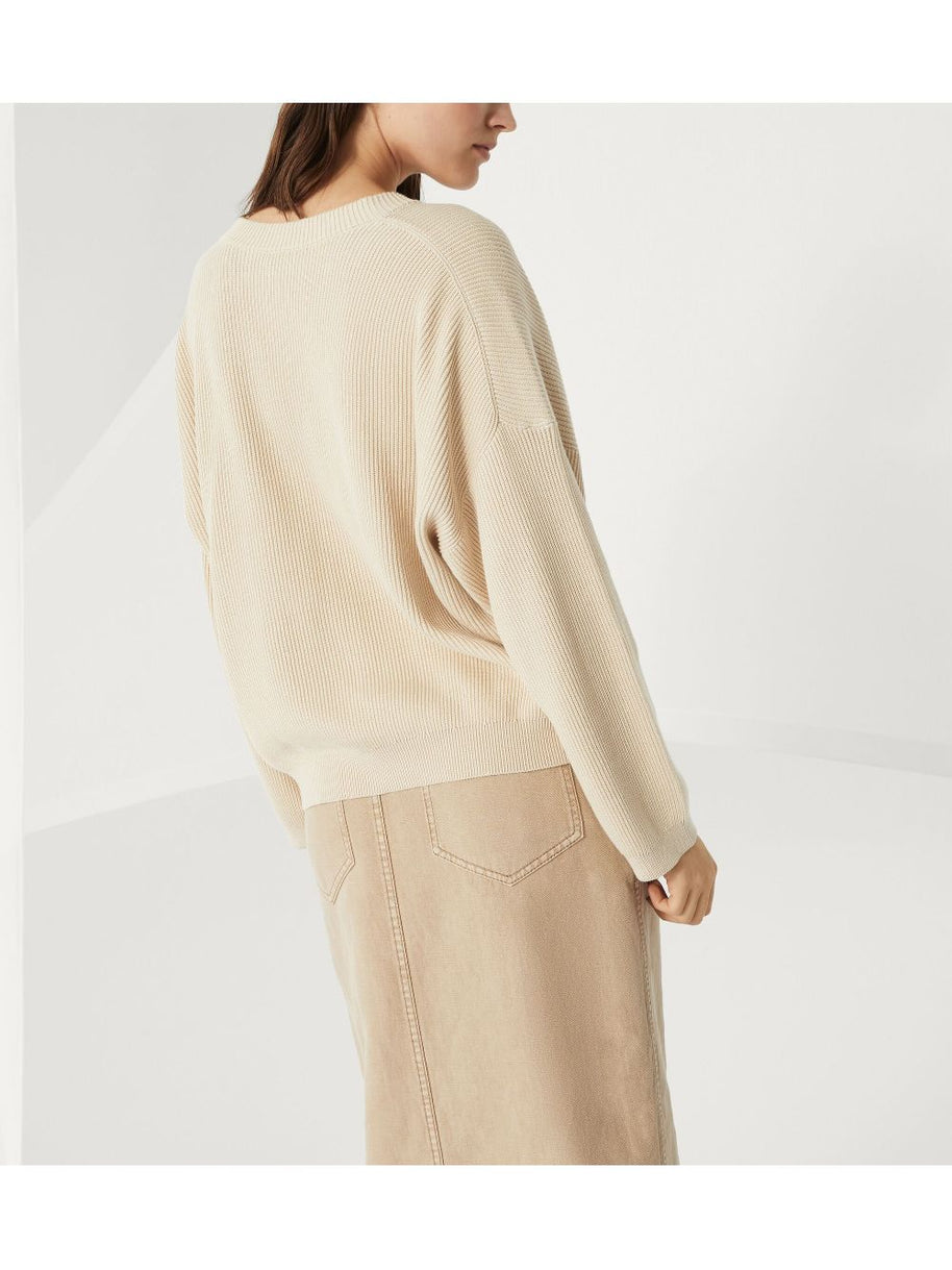 Brunello Cucinelli Ribbed V-neck Top In Beige