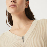 Brunello Cucinelli Ribbed V-neck Top In Beige