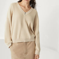 Brunello Cucinelli Ribbed V-neck Top In Beige