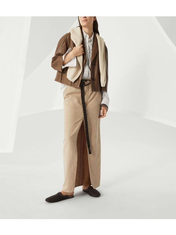 Brunello Cucinelli Ribbed V-neck Top In Beige