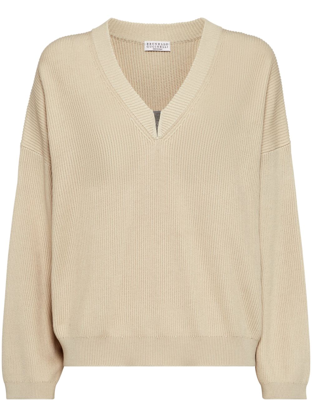 Brunello Cucinelli Ribbed V-neck Top In Beige