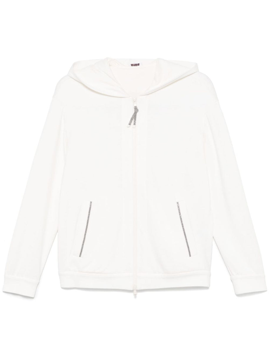 Brunello Cucinelli Full ZIp Hooded Sweatshirt In White
