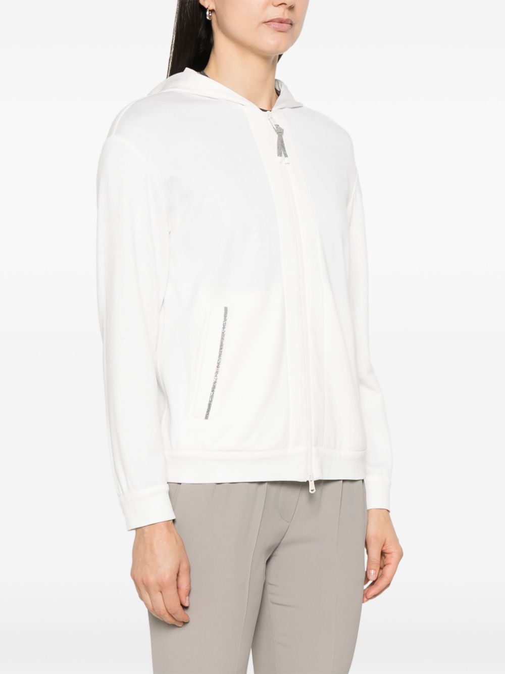 Brunello Cucinelli Full ZIp Hooded Sweatshirt White