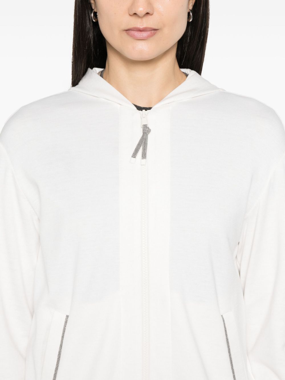 Brunello Cucinelli Full ZIp Hooded Sweatshirt White