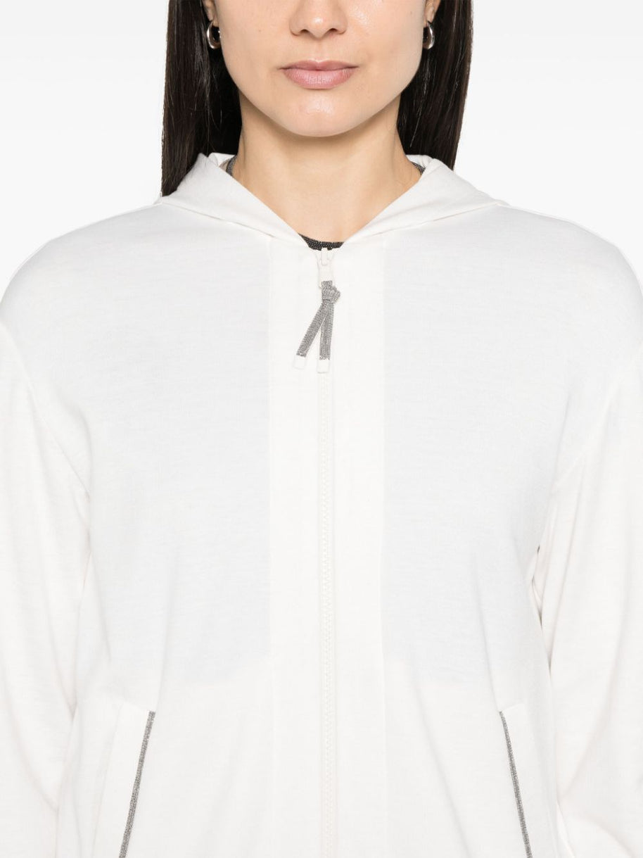 Brunello Cucinelli Full ZIp Hooded Sweatshirt In White