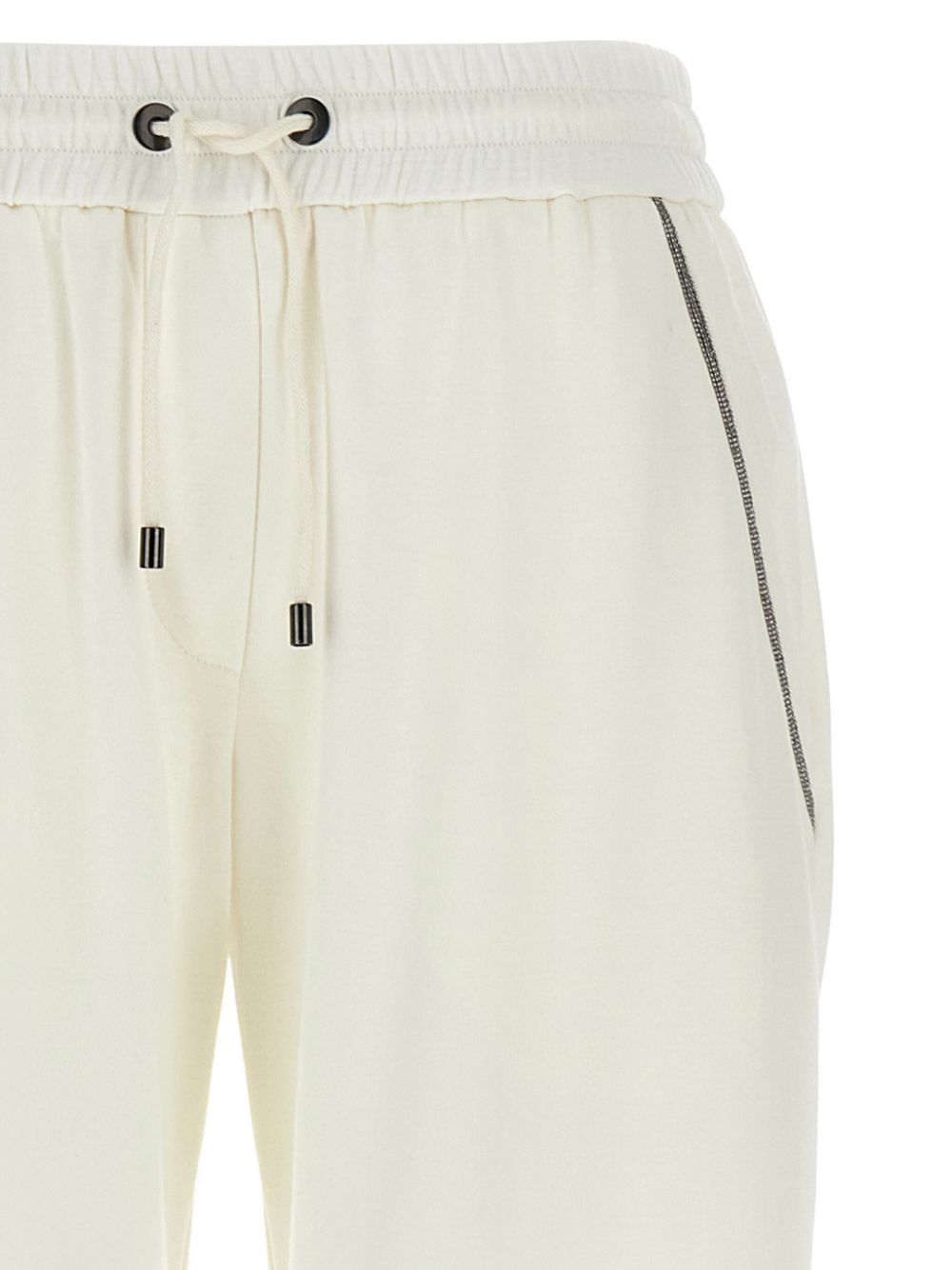 Brunello Cucinelli White Drawstring Waist Trousers With Turn-up Hem