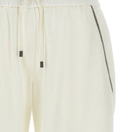 Brunello Cucinelli White Drawstring Waist Trousers With Turn-up Hem