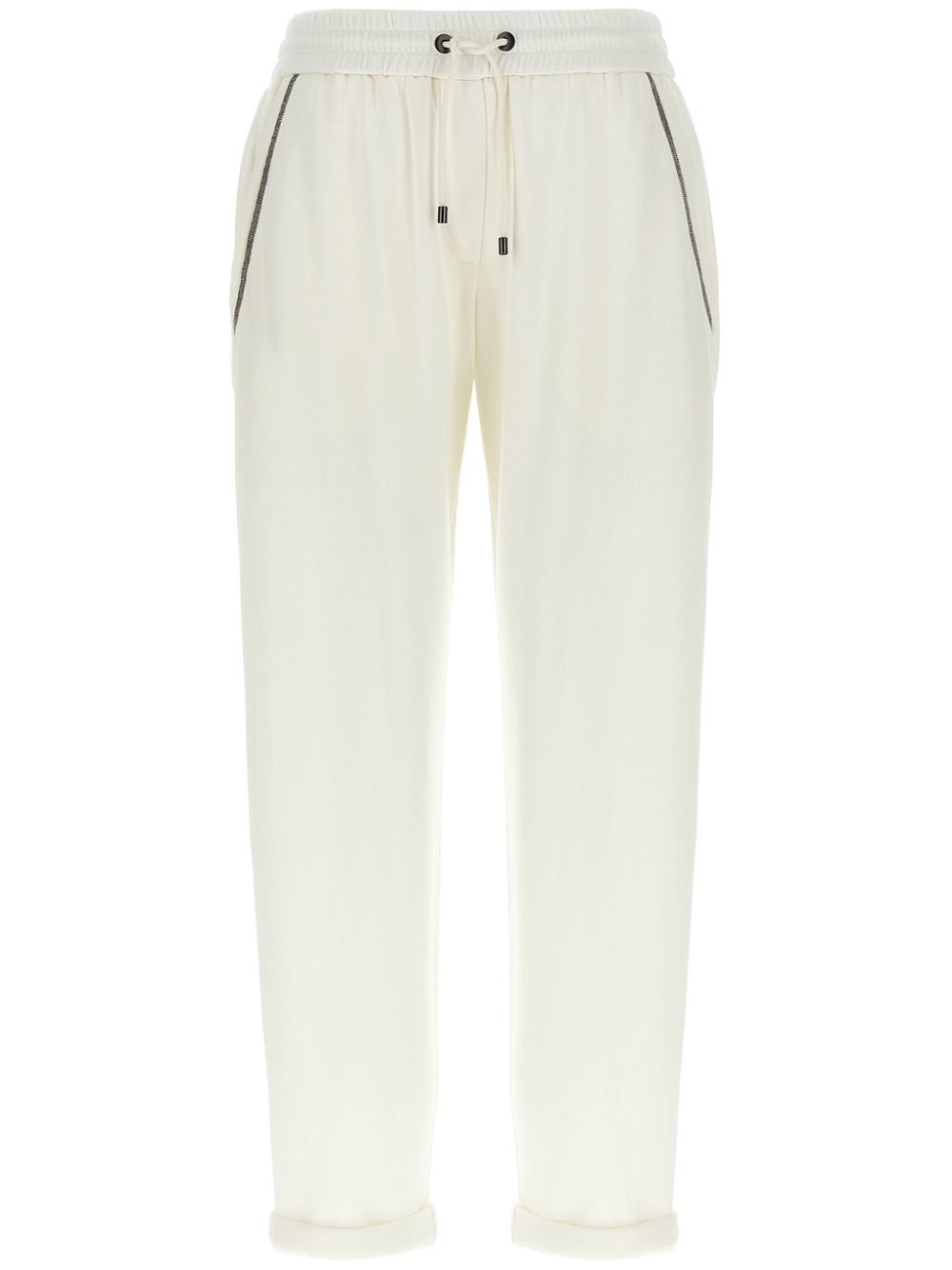 Brunello Cucinelli White Drawstring Waist Trousers With Turn-up Hem