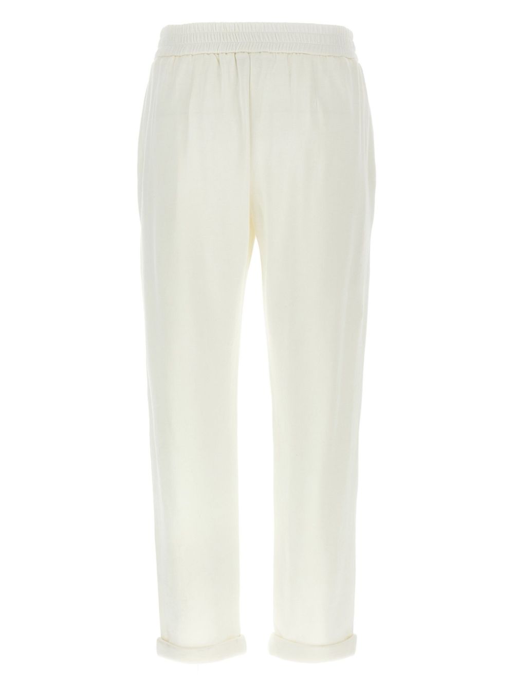 Brunello Cucinelli White Drawstring Waist Trousers With Turn-up Hem