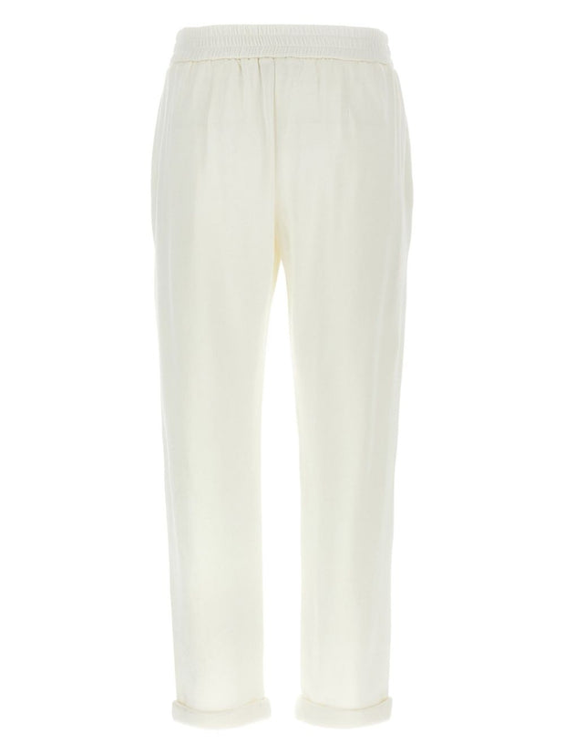 Brunello Cucinelli White Drawstring Waist Trousers With Turn-up Hem
