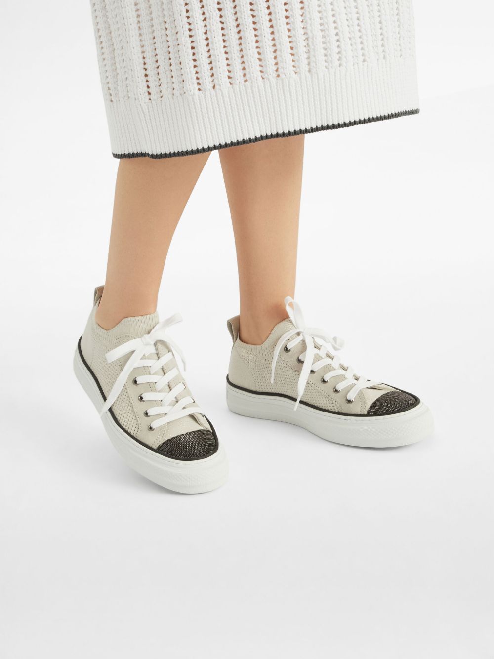 Brunello Cucinelli Knit And Suede Sneakers With Precious Toe