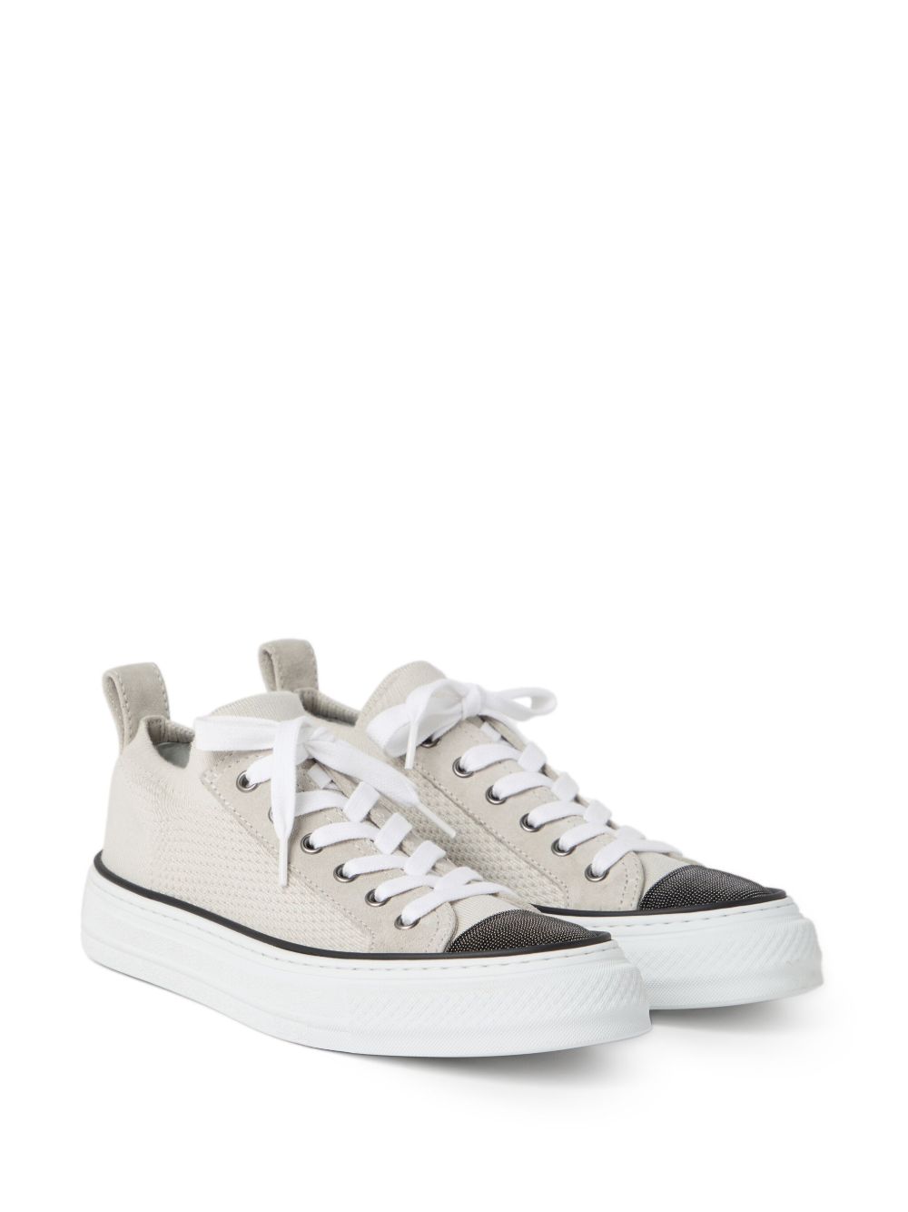 Brunello Cucinelli Knit And Suede Sneakers With Precious Toe