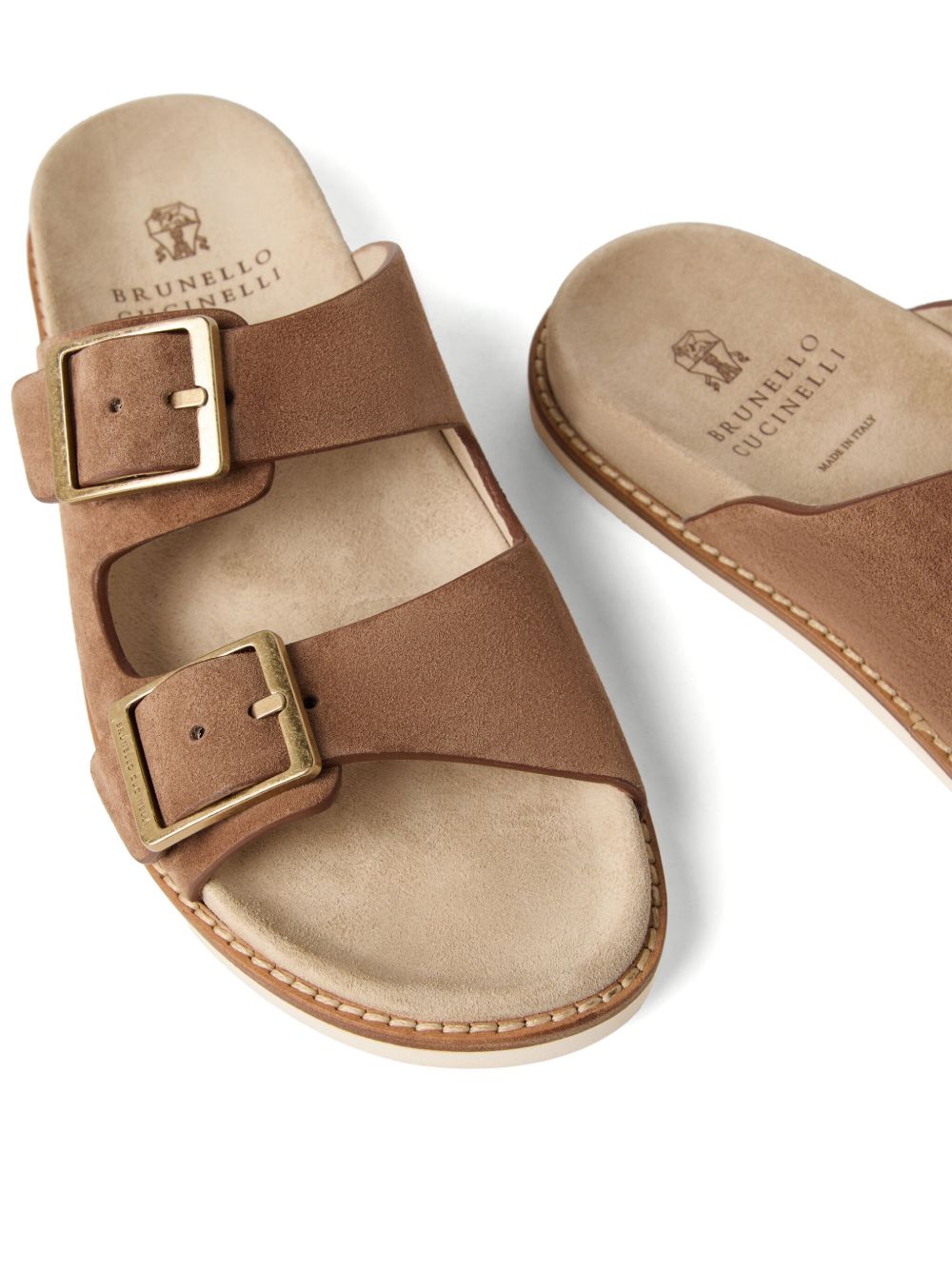 Brunello Cucinelli Leather Slide Sandals Brown