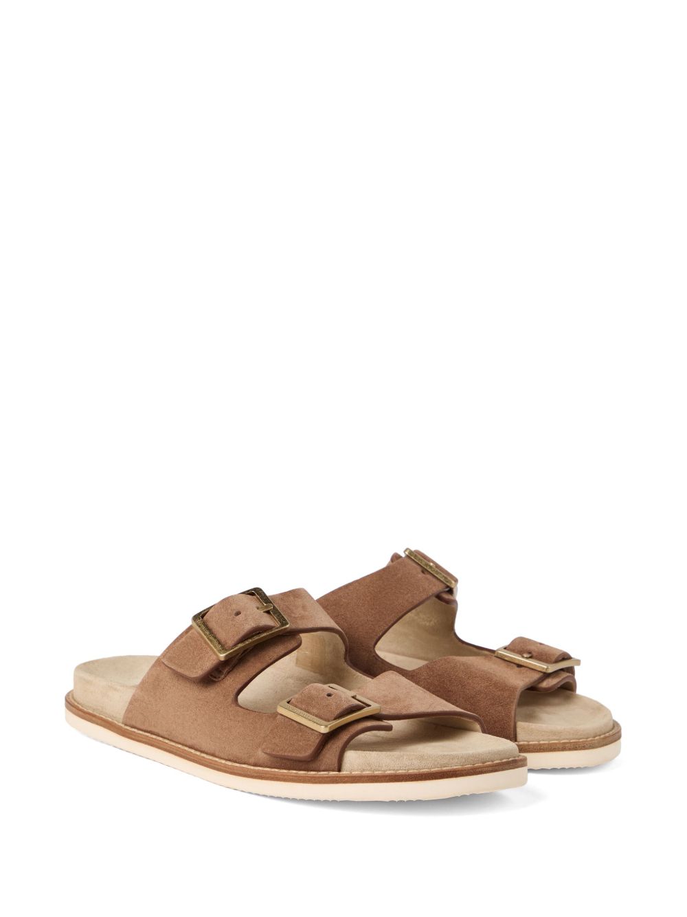 Brunello Cucinelli Leather Slide Sandals Brown