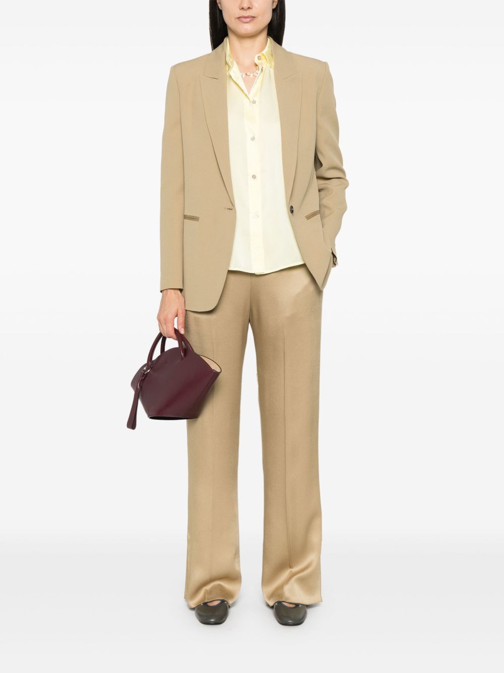 Forte Forte Satin Finish Straight Leg Trousers Beige