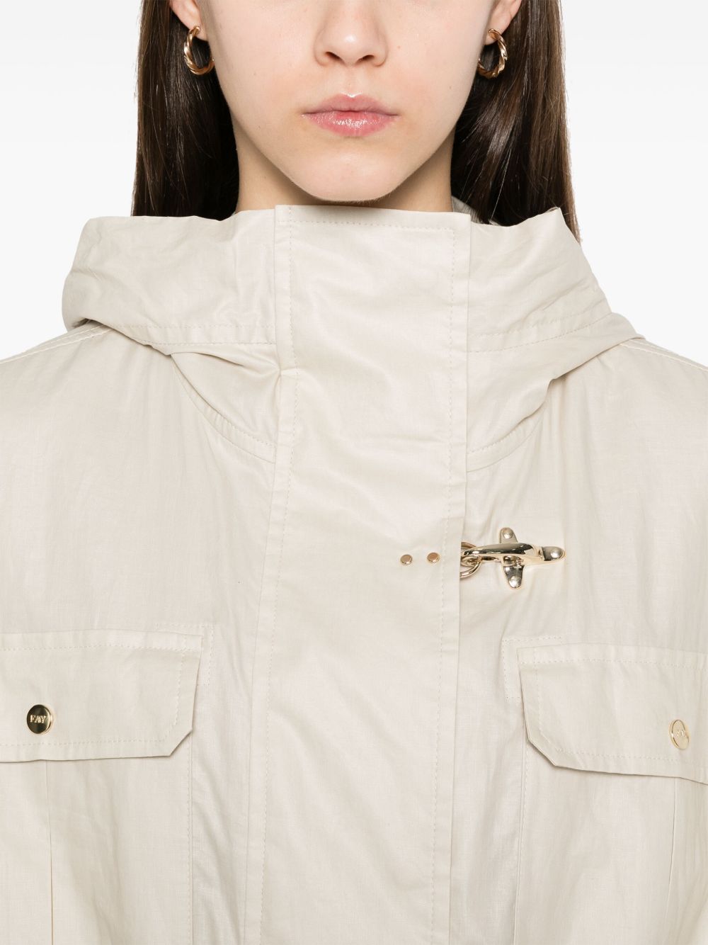 Fay Linen And Cotton Blend Parka Coat - White
