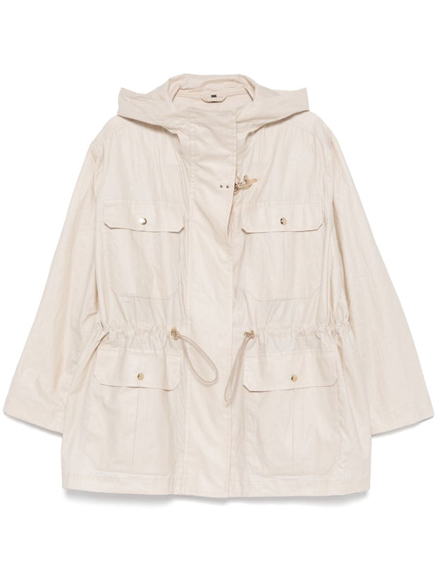 Fay Linen And Cotton Blend Parka Coat - White