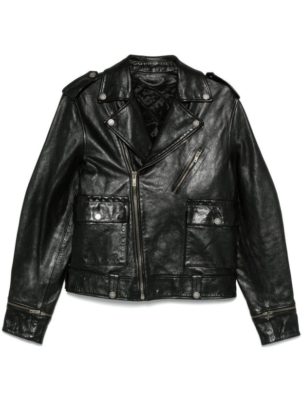 Golden Goose Leather Biker Jacket In Black