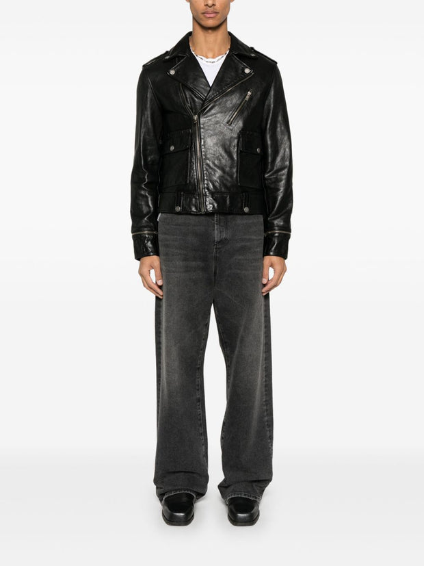 Golden Goose Leather Biker Jacket In Black