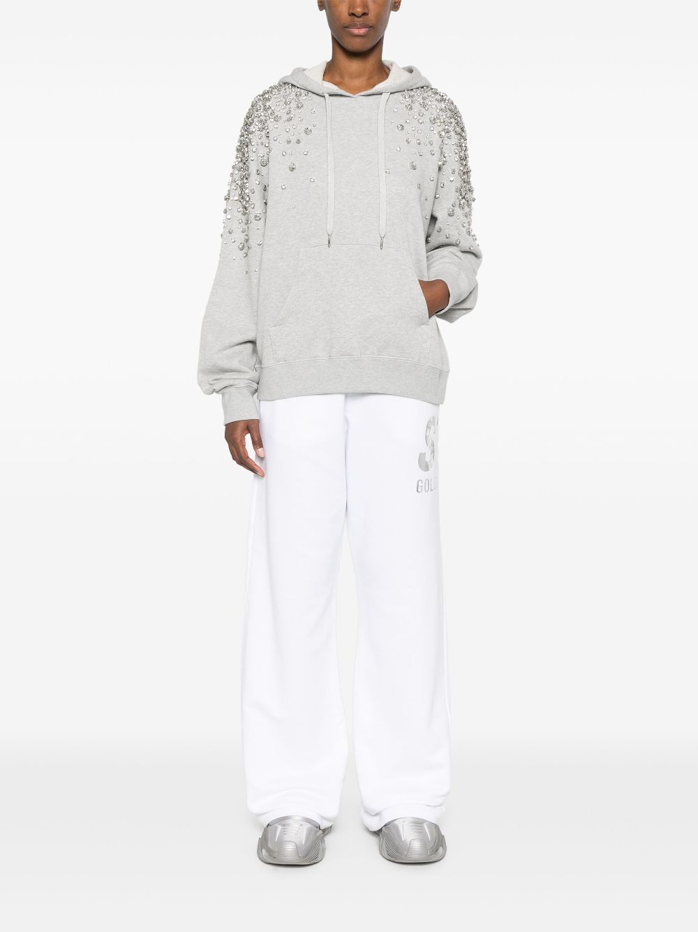 Golden Goose Crystal Embellished Hooded Sweatshirt Grey