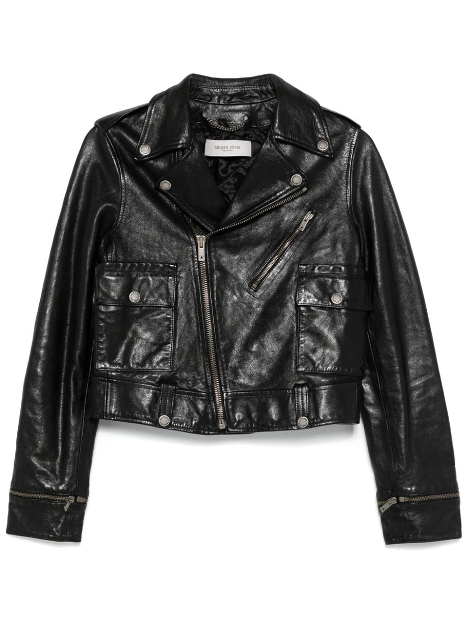 Golden Goose Leather Biker Jacket In Black