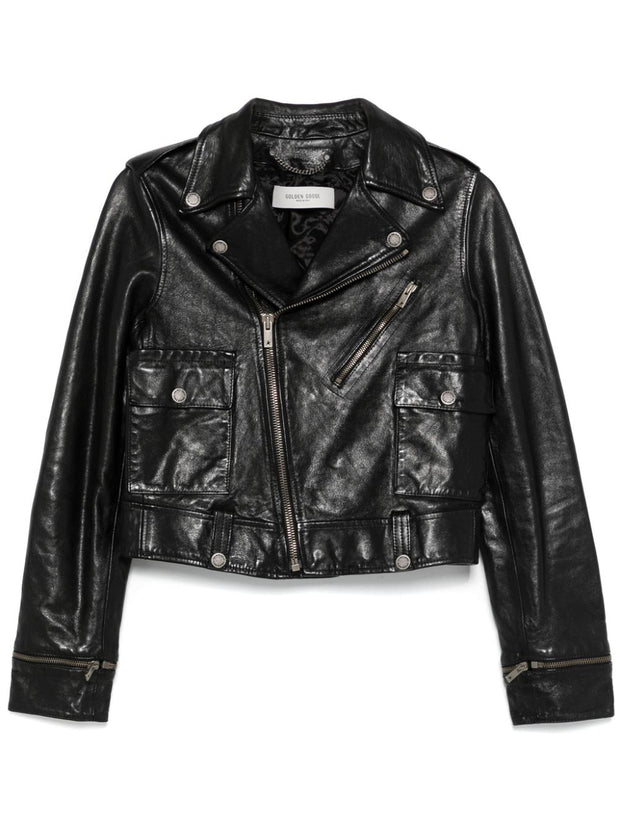Golden Goose Leather Biker Jacket In Black