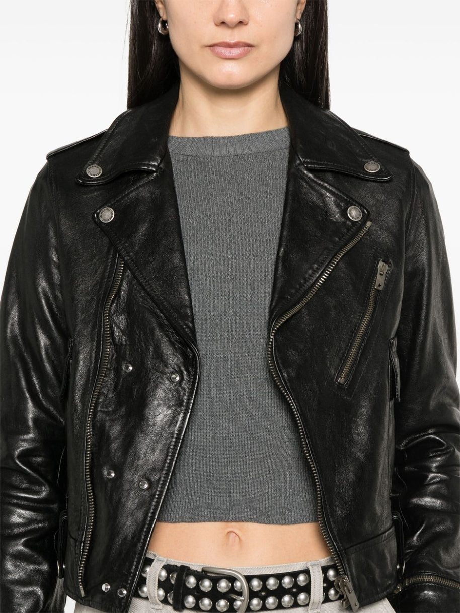 Golden Goose Leather Biker Jacket In Black