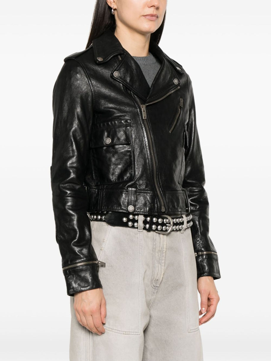 Golden Goose Leather Biker Jacket In Black