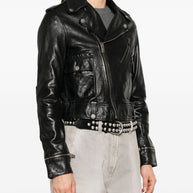 Golden Goose Leather Biker Jacket In Black