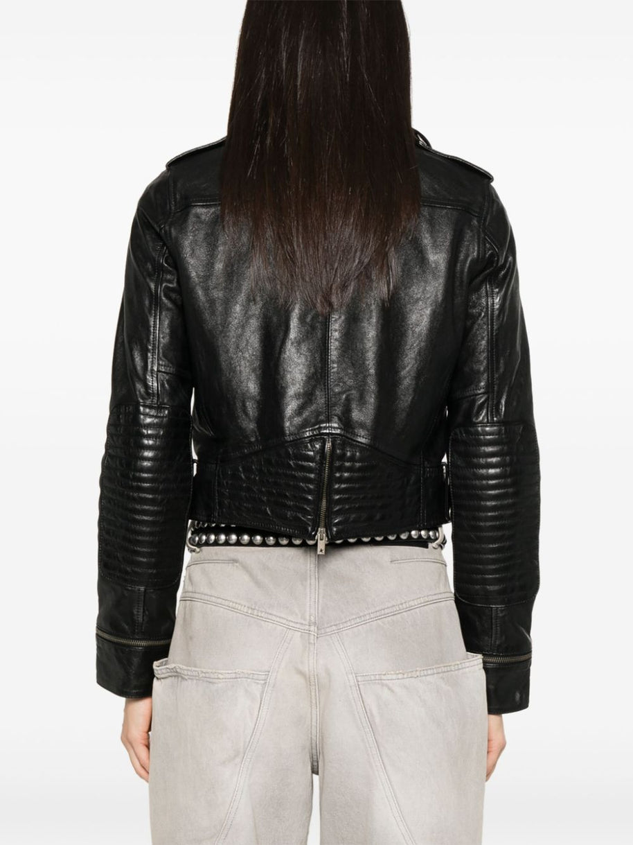 Golden Goose Leather Biker Jacket In Black