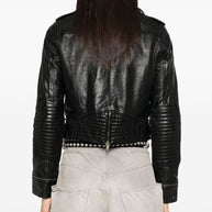 Golden Goose Leather Biker Jacket In Black