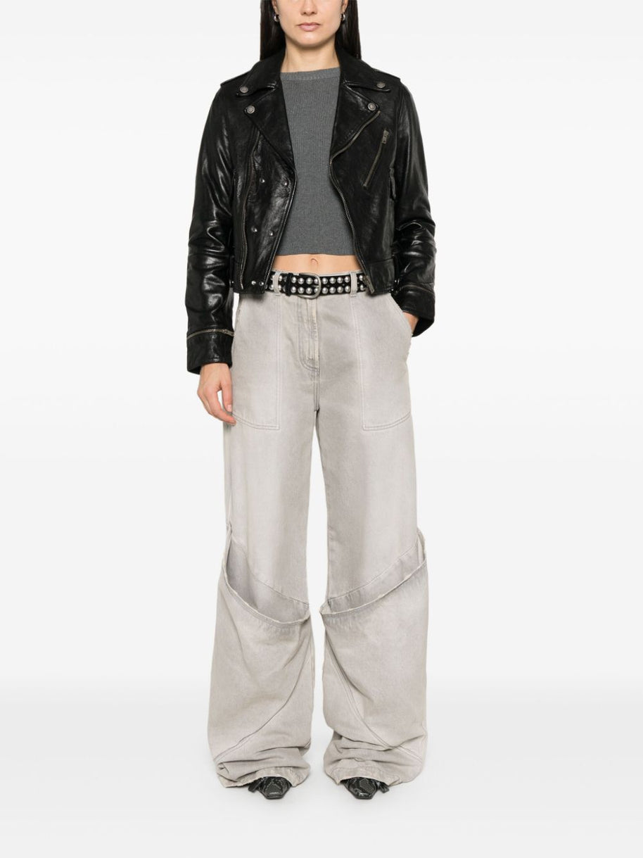 Golden Goose Leather Biker Jacket In Black
